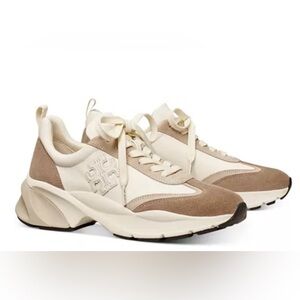 Tory Burch Good Luck Trainers- Women's Cream and Tan Sneakers Size 10M